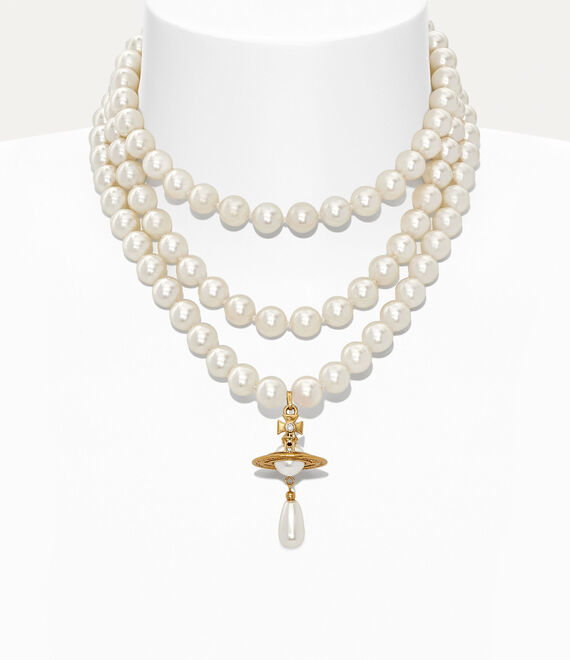 Vivienne Westwood Three Row Pearl Drop Choker in Gold